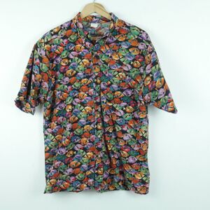 Vintage Cabana Shirt 80s‎ Fish Print Surf Tropical Beach Hawaiian Rainbow Medium